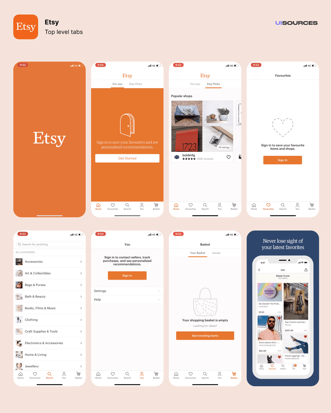 Etsy App Buy handmade and vintage goods UI Sources